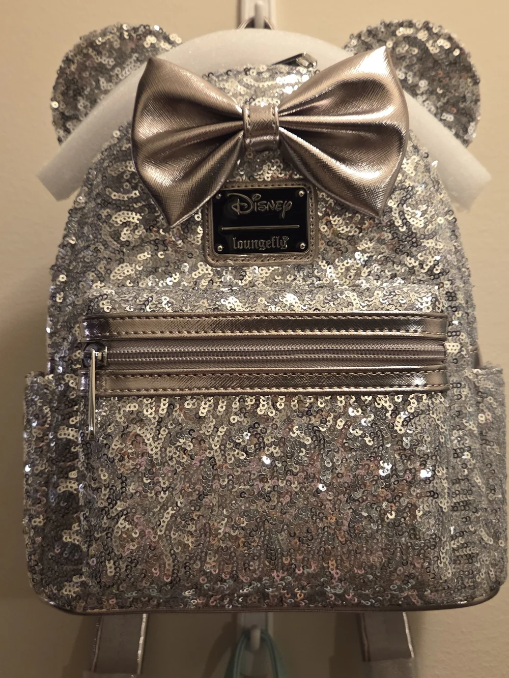 Loungefly Silver Sequin Minnie Mouse Mini Backpack